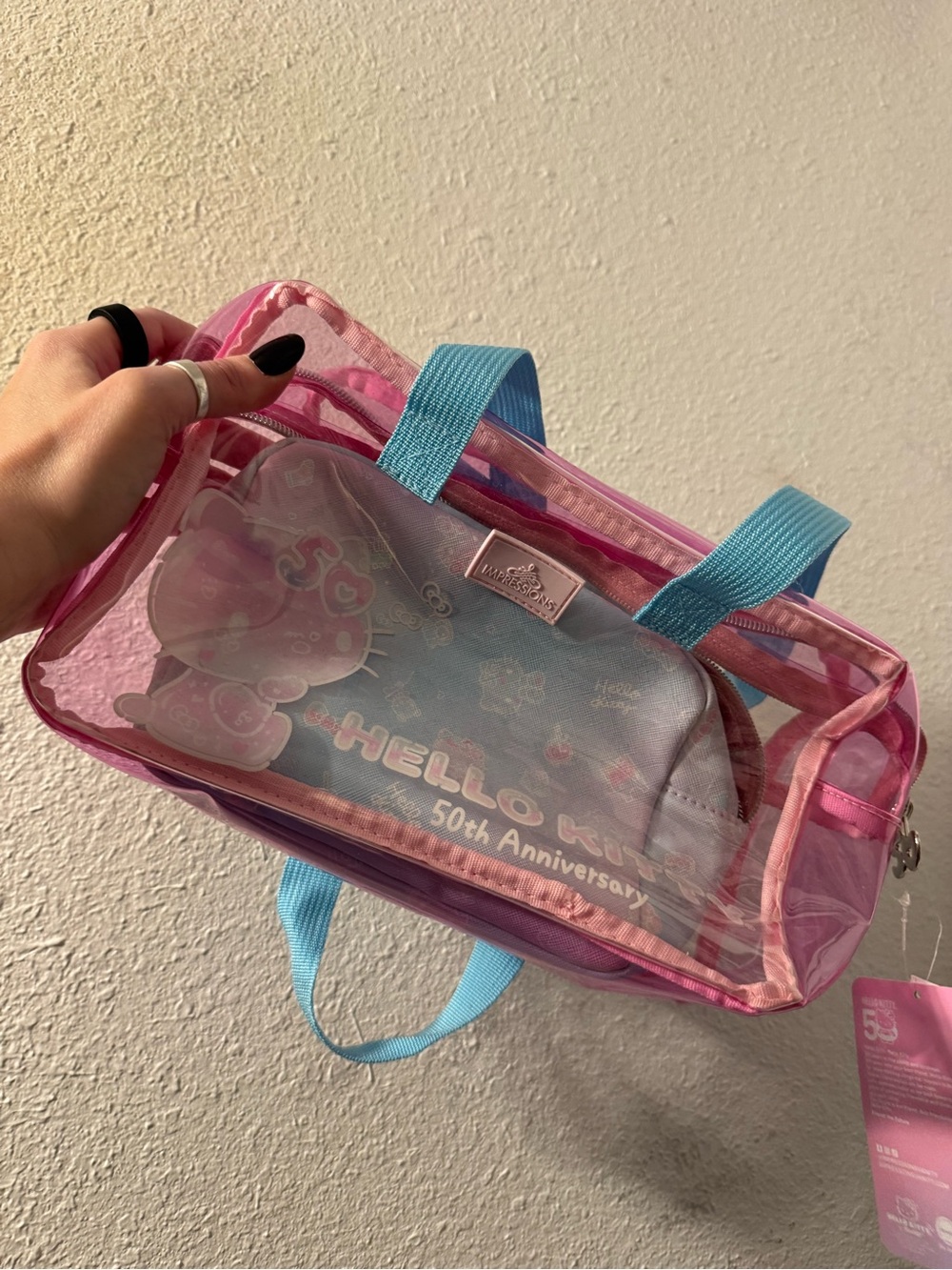 Impressions Hello Kitty Pink Clear Tote with Blue Handles
